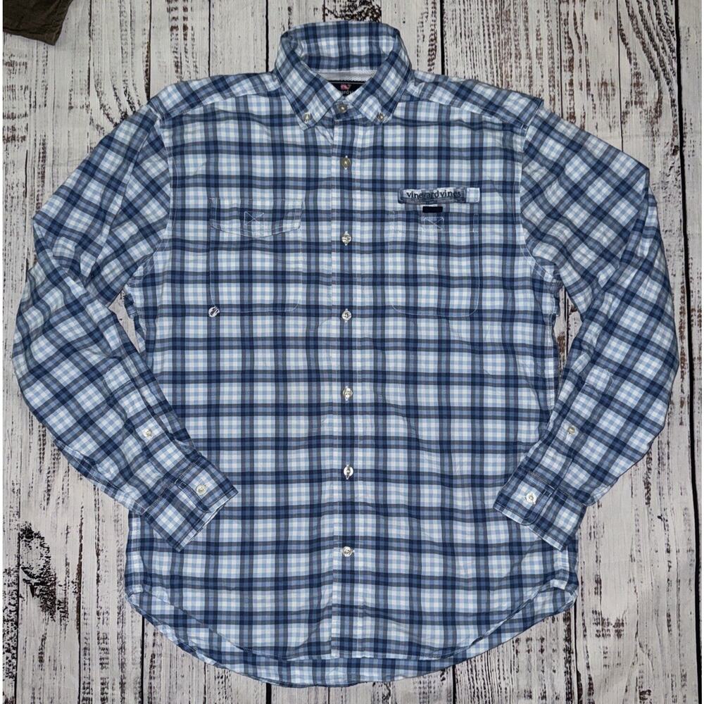 Vineyard Vines Harbor Shirt Mens Size S Blue Plaid Vented Fishing Long Sleeve